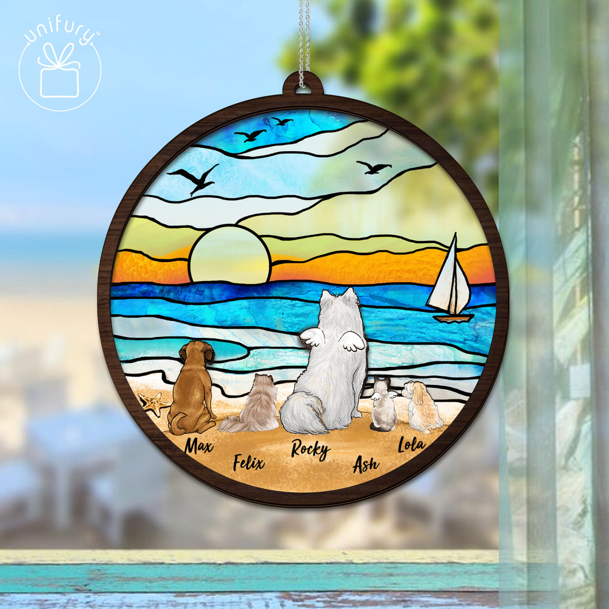 Beach Suncatcher Ornament Gifts, Personalized Christmas Gifts For Dog Cat Lovers, Dog Mom, Dog Dad