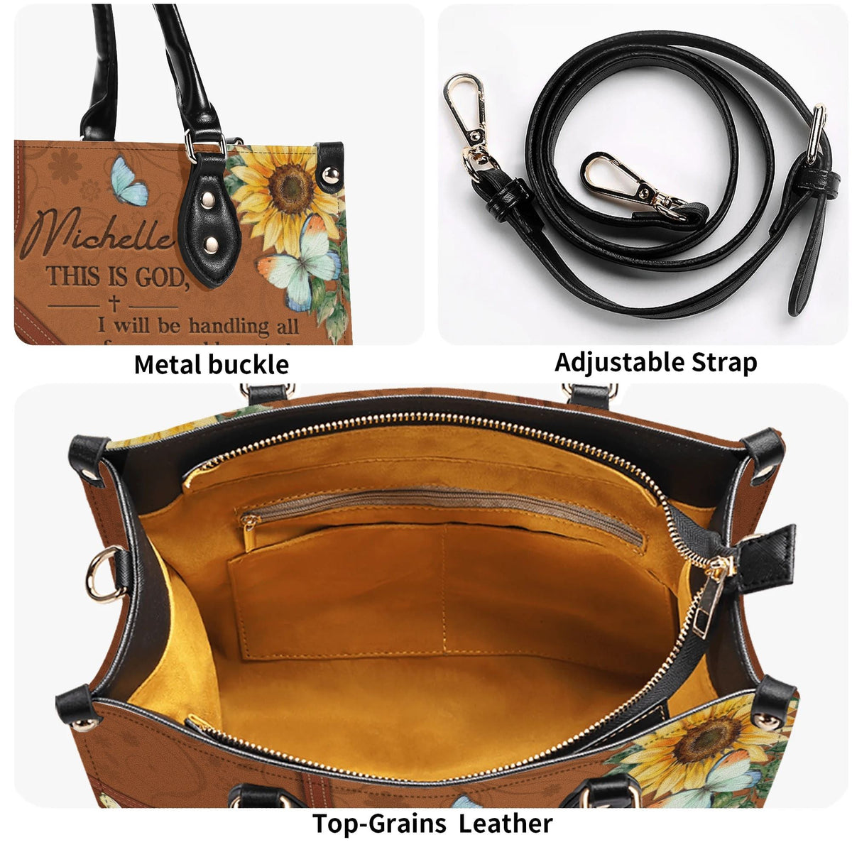 Personalized Floral Butterfly Christian Leather Handbag For Women - Religious Leather Bag For Women