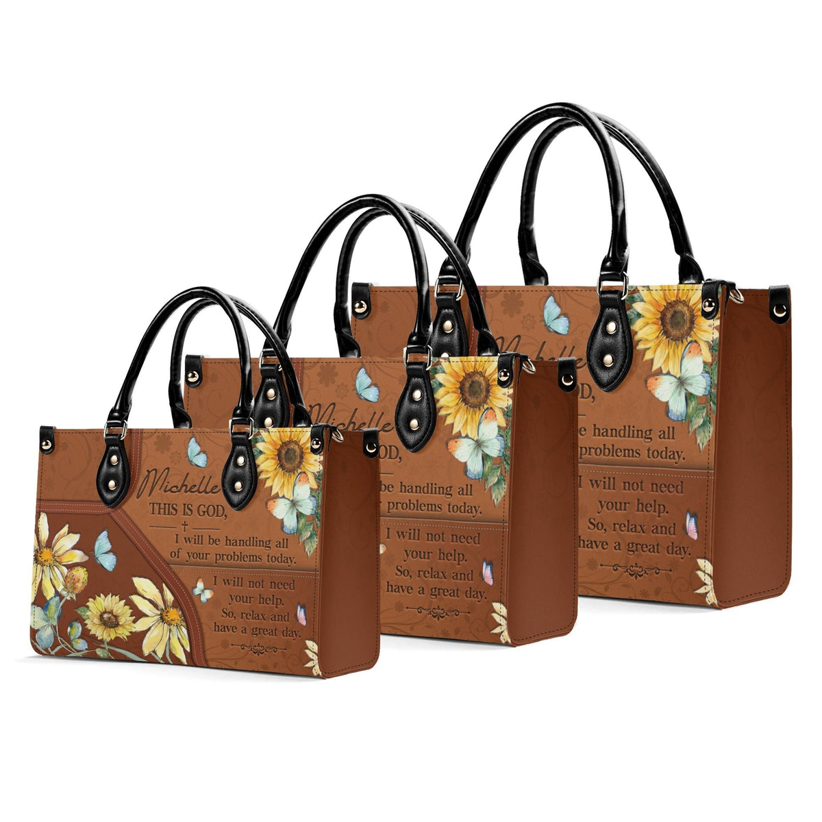 Personalized Floral Butterfly Christian Leather Handbag For Women - Religious Leather Bag For Women