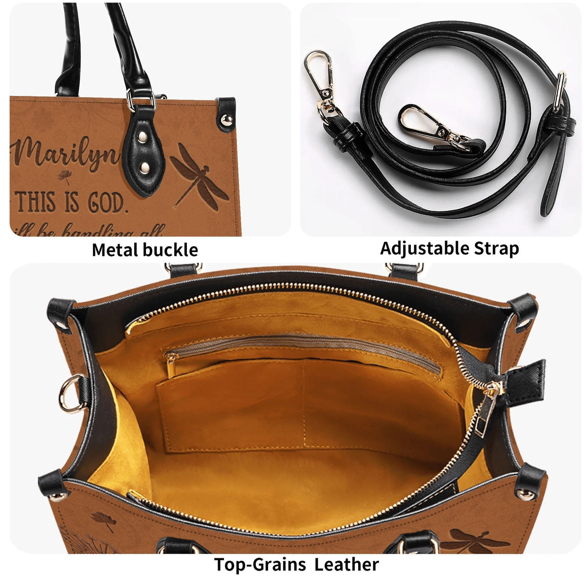 Personalized Dandelion Dragonfly Christian Leather Handbag For Women - Religious Leather Bag For Women