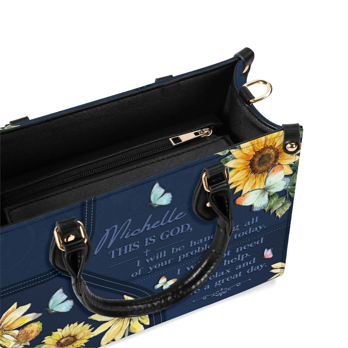 Personalized Floral Butterfly Christian Leather Handbag For Women - Religious Leather Bag For Women