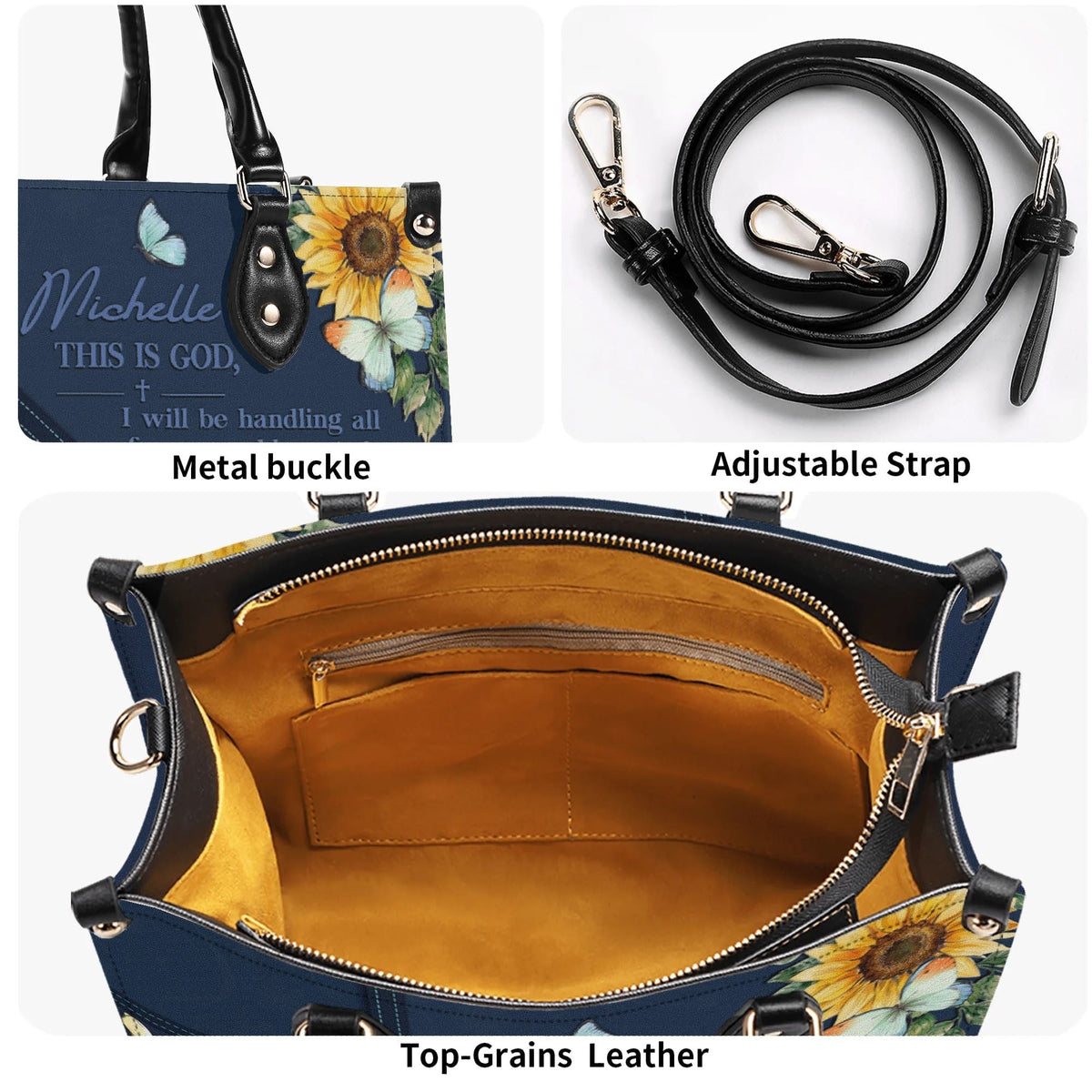 Personalized Floral Butterfly Christian Leather Handbag For Women - Religious Leather Bag For Women