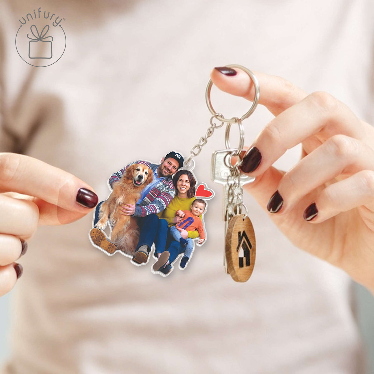 Family Photo Cut Shape Transparent Acrylic Keychain