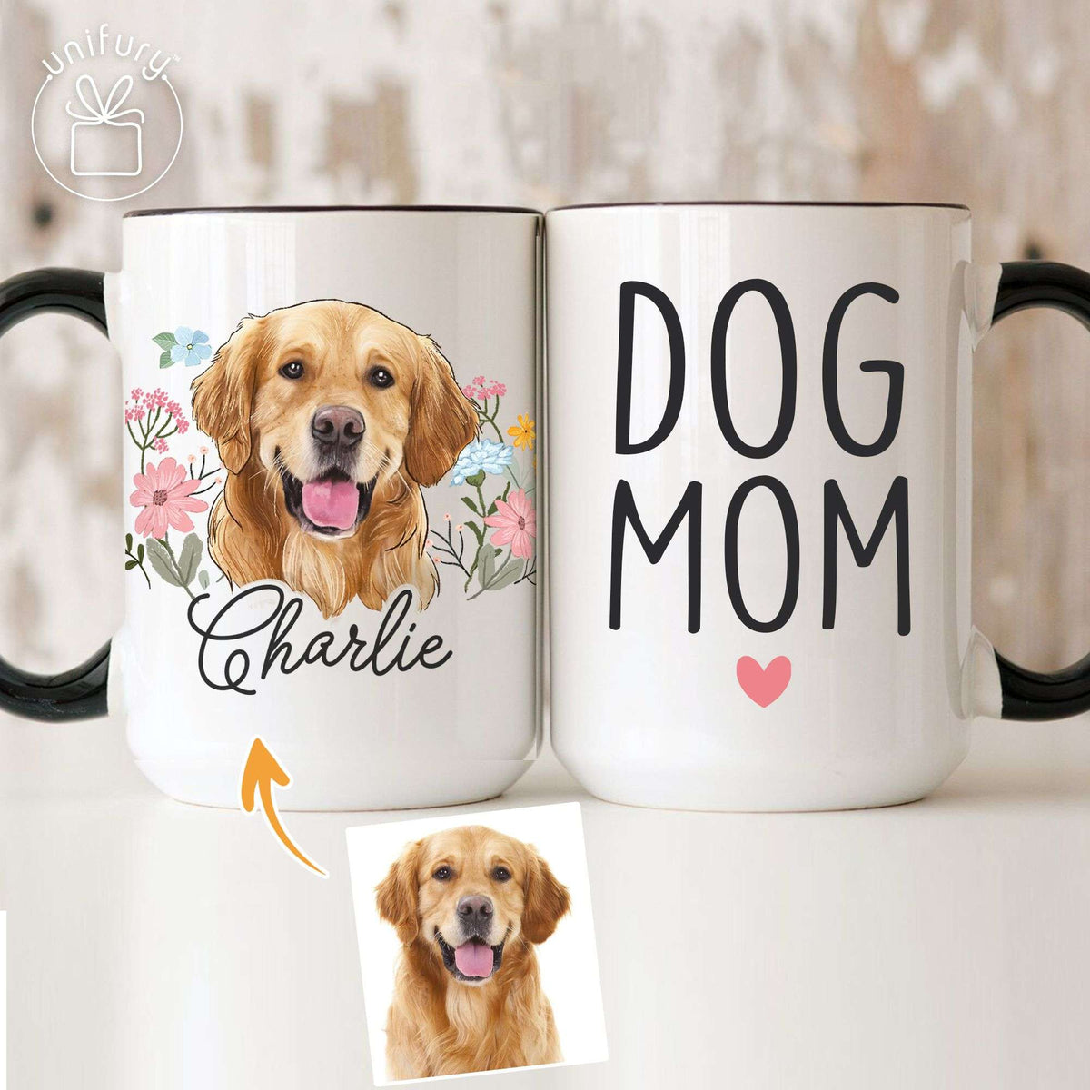 Custom Photo Dog Portrait With Wreath Accent Mug
