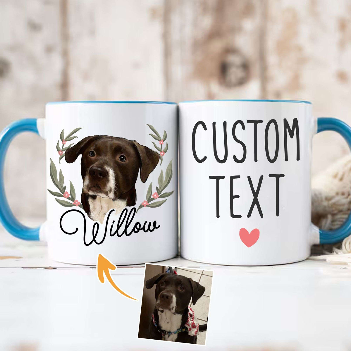 Custom Photo Dog Portrait With Wreath Accent Mug