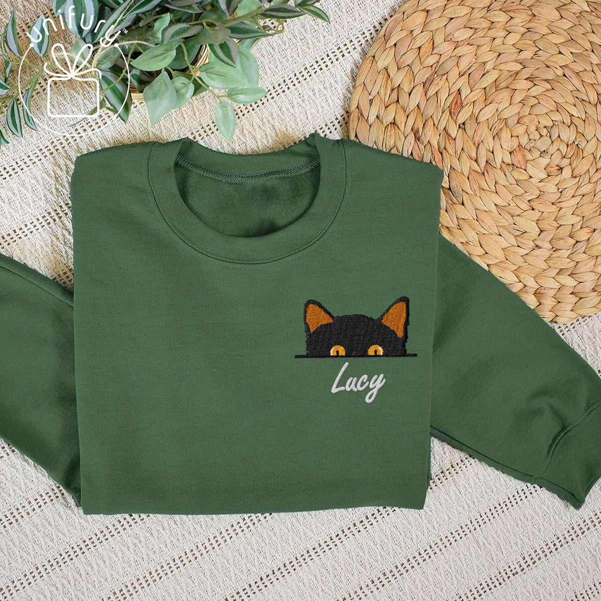 Cat Peeking Hiding Custom Name Embroidered Sweatshirt