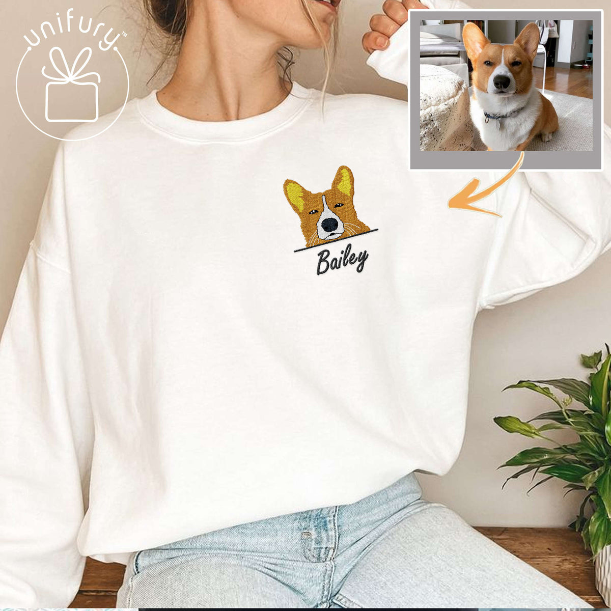 Dog Peeking Hiding Custom Name Embroidered Sweatshirt