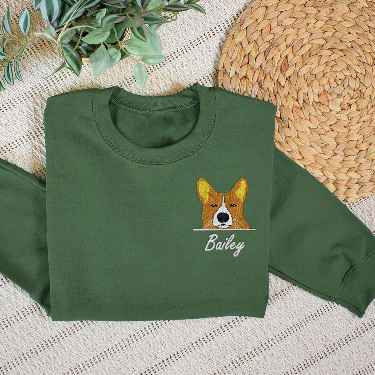 Dog Peeking Hiding Custom Name Embroidered Sweatshirt