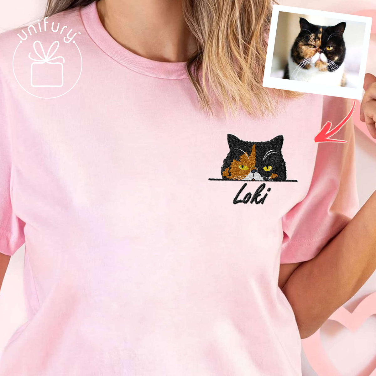 Cat Peeking Hiding Custom Name Embroidered T-shirt