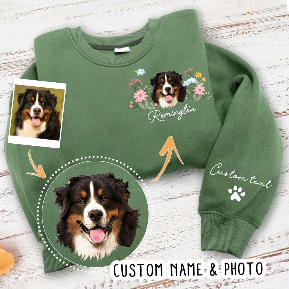 Custom Dog Portrait Sleeve Printed Standard Sweatshirt For Dog Lovers