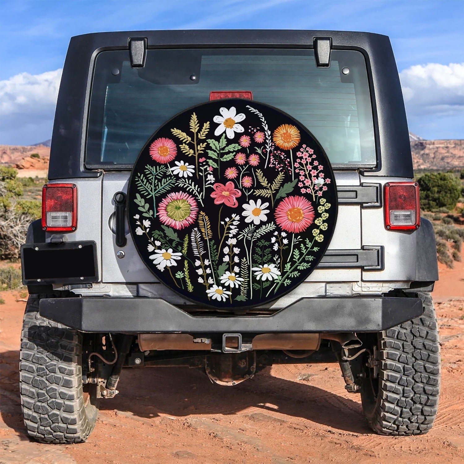 Floral Fixed-Design Spare Tire Cover