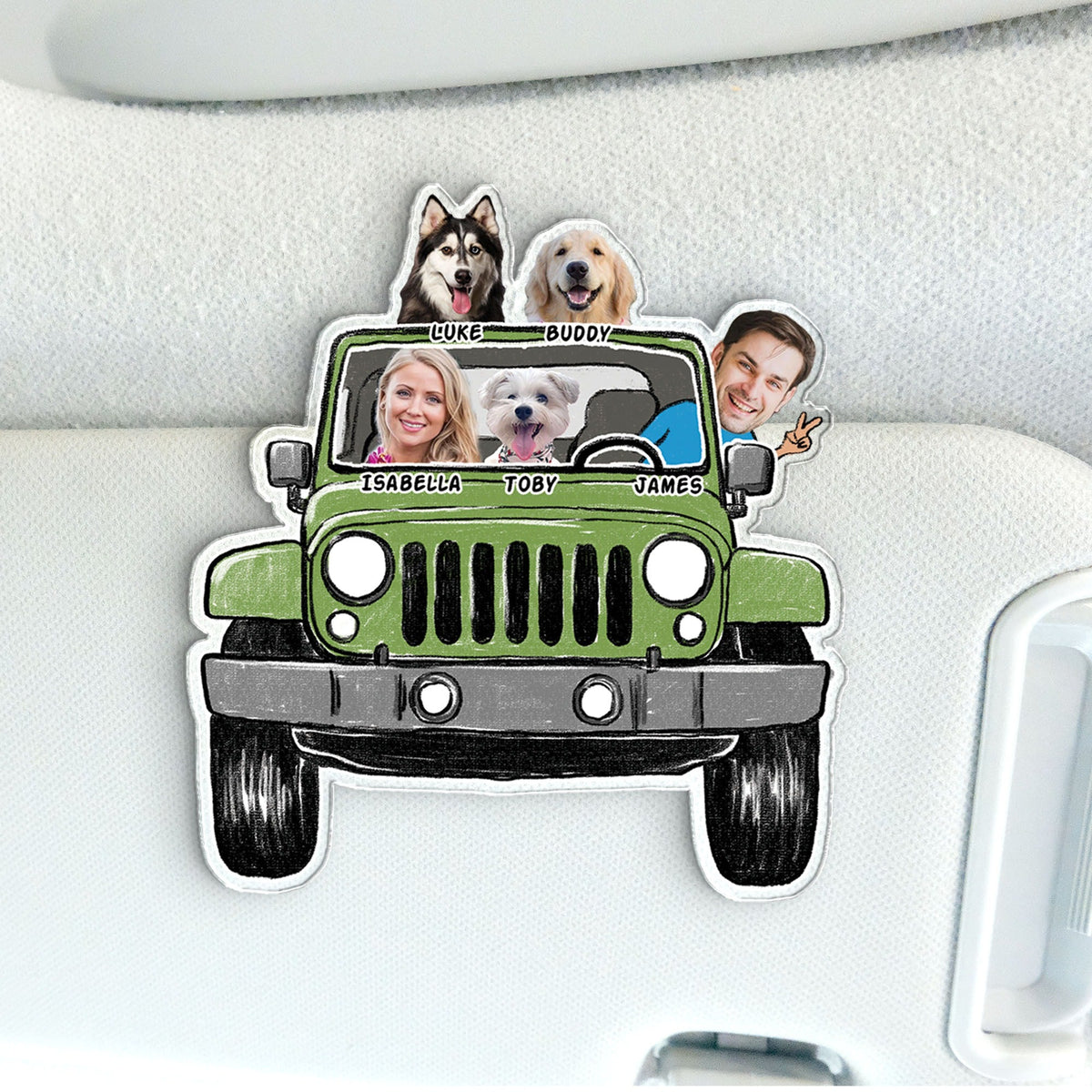 Custom Funny Pet Family Kids Photo Jeep Car Visor Clip