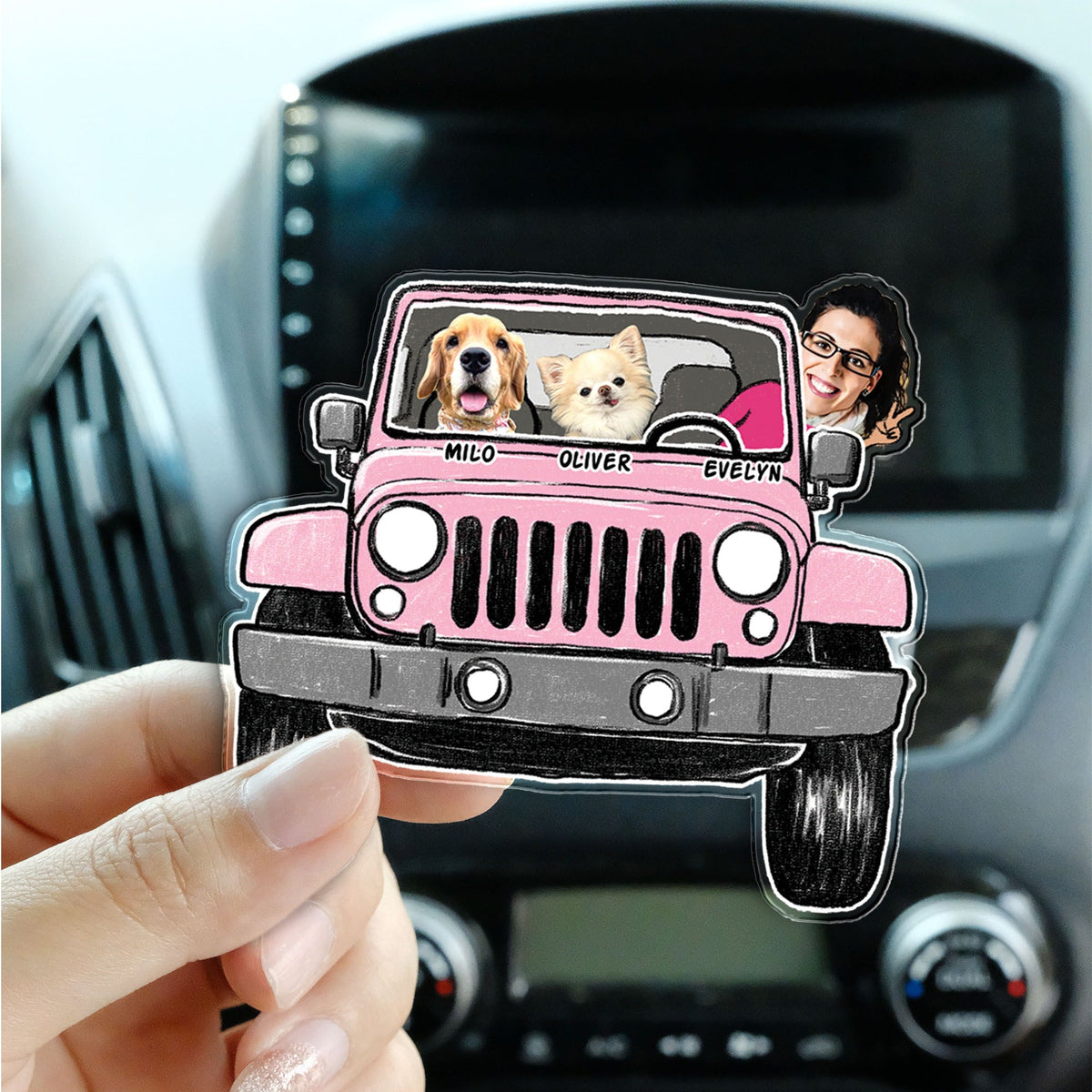 Custom Funny Pet Family Kids Photo Jeep Car Visor Clip