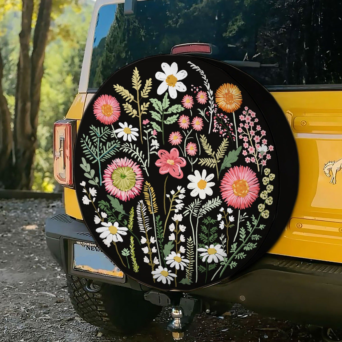 Floral Fixed-Design Spare Tire Cover