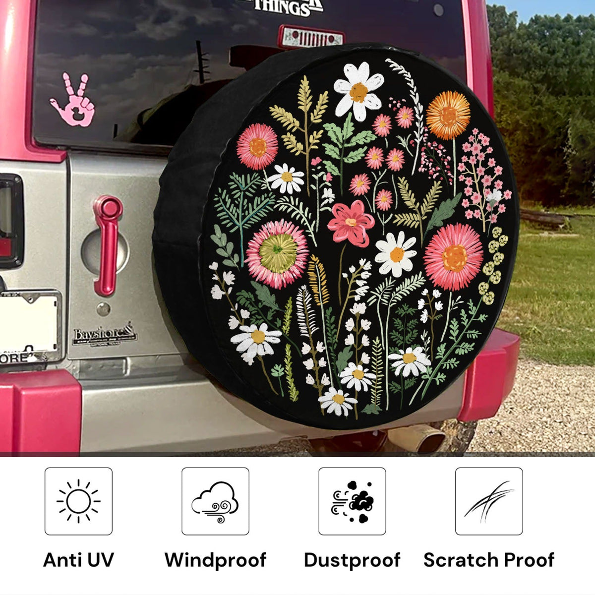 Floral Fixed-Design Spare Tire Cover
