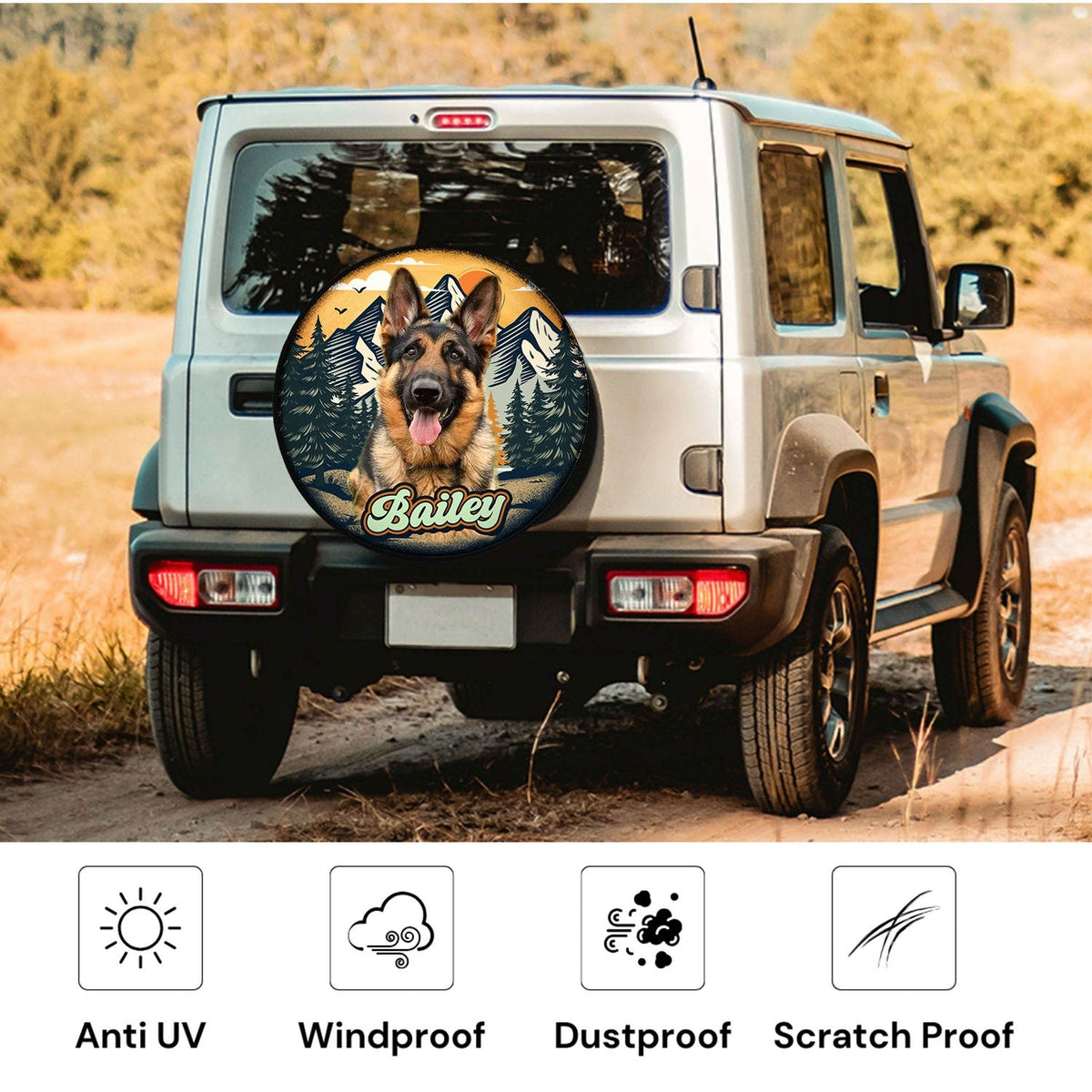 Custom Dog Photo Camping Hiking Spare Tire Cover Retro Style