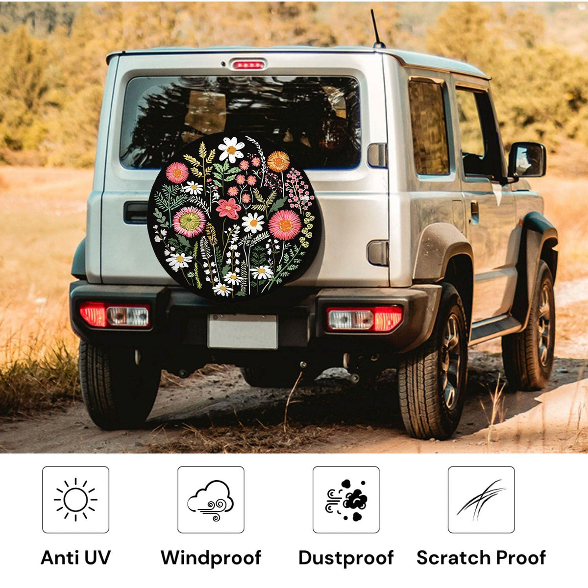 Floral Fixed-Design Spare Tire Cover