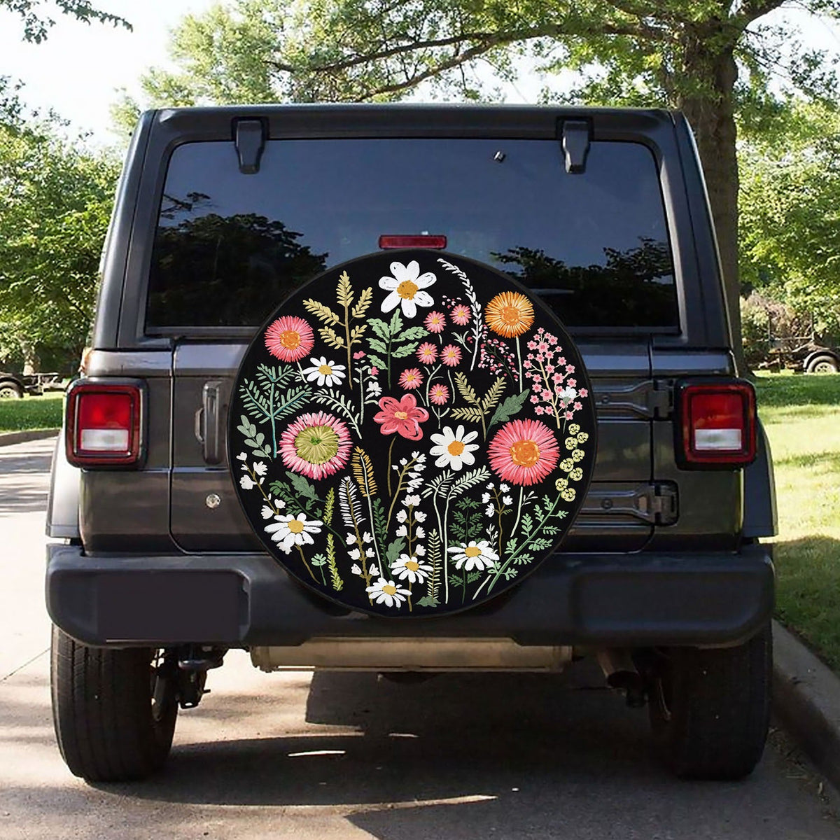 Floral Fixed-Design Spare Tire Cover