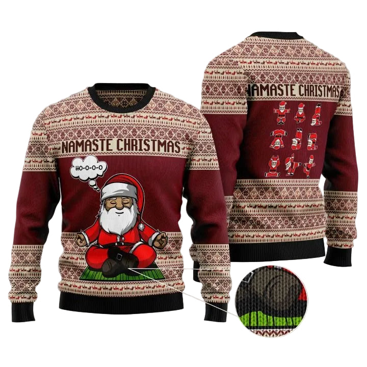 Yoga Santa Claus Ugly Christmas Sweater, Unisex Xmas Party Outfit, Fun Holiday Gift for Yoga and Fitness Lovers