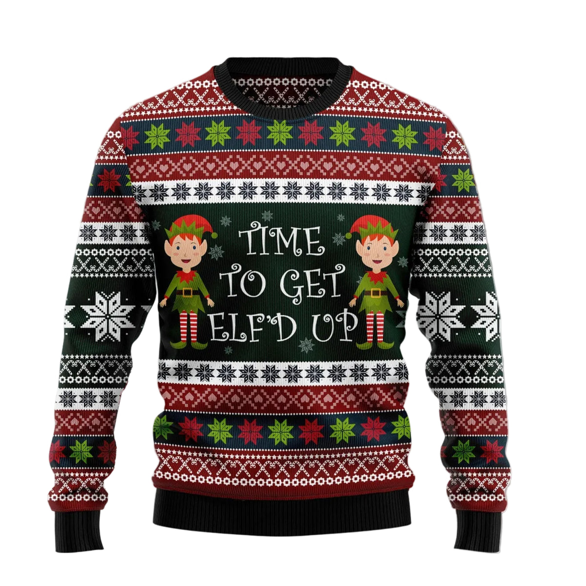 Elf Time Ugly Christmas Sweater, Playful Christmas Elf Holiday Print, Holiday Party Outfit for Men and Women