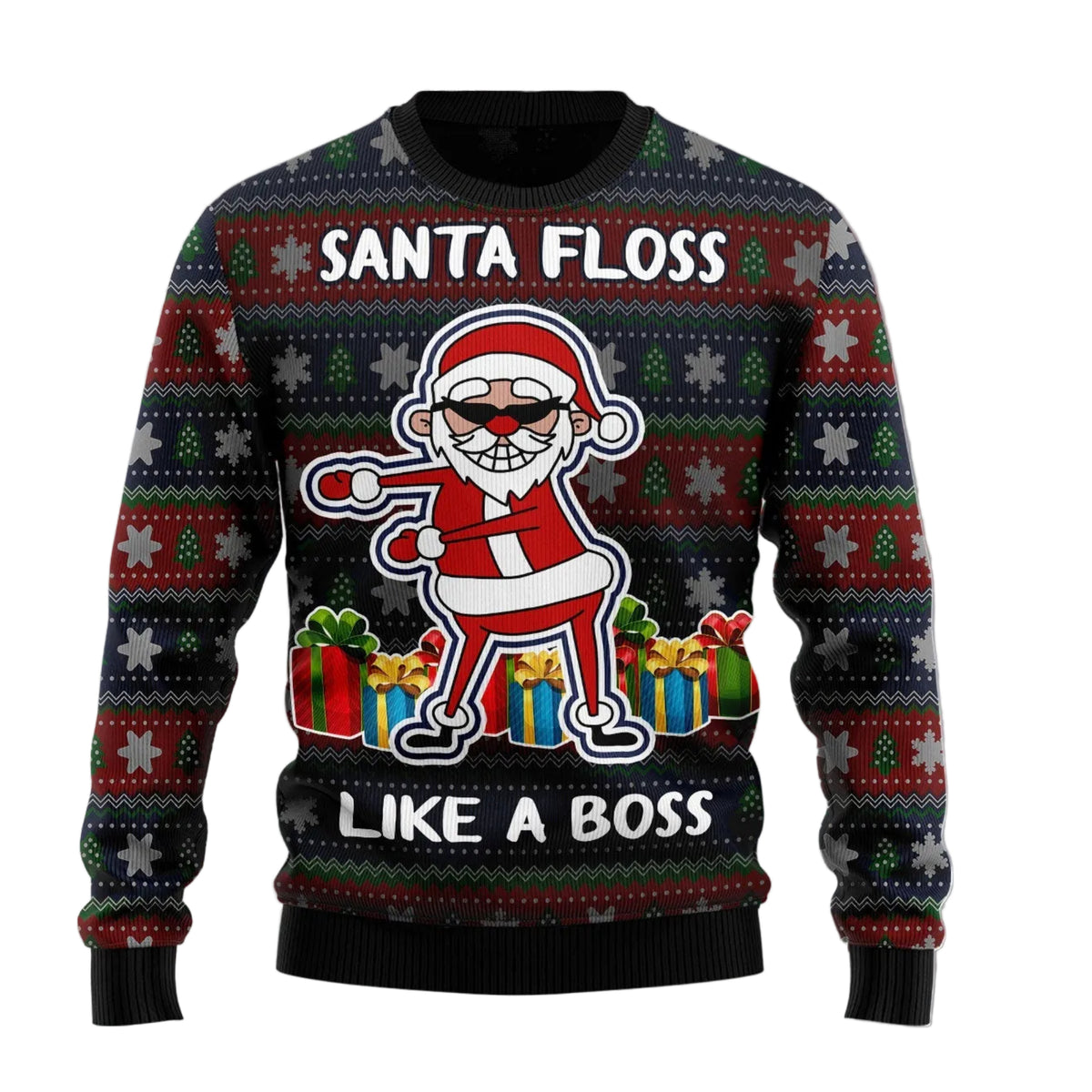 Santa Floss Ugly Christmas Sweater, Funny Dancing Santa Print for Men and Women, Festive Holiday Party Outfit
