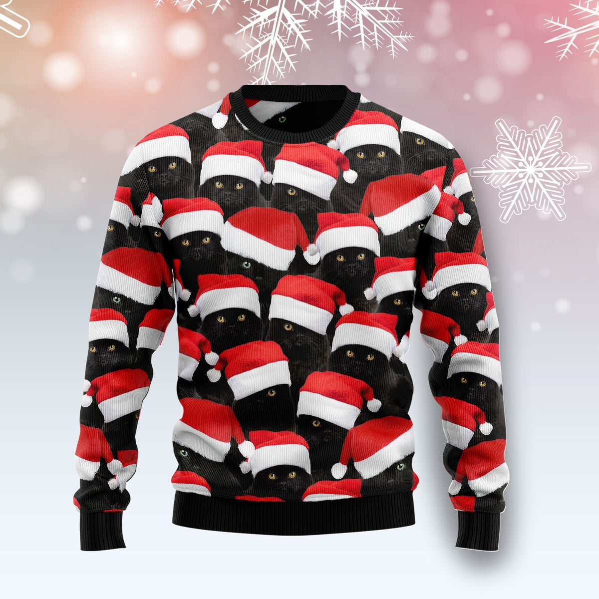 Black Cat Group Ugly Christmas Sweater | Festive Party Top for Cat Lovers | Fun Gift for Cat Lovers and Friends
