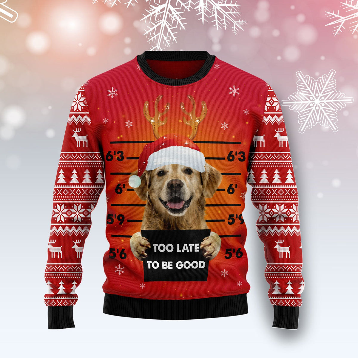 Golden Retriever Too Late To Be Good Ugly Christmas Sweater | Fun Gift for Golden Retriever Lovers and Friends