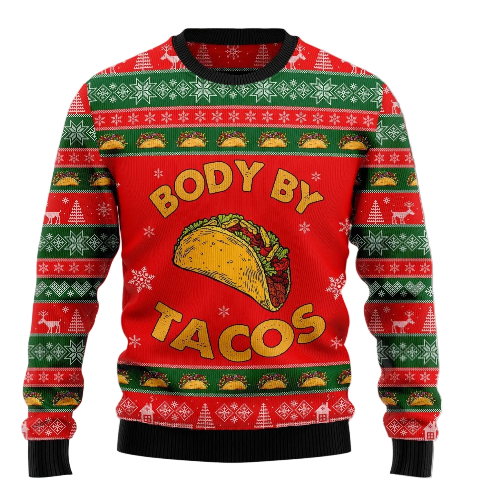 Body by Taco Ugly Christmas Sweater for Men and Women, Funny Holiday Party Outfit, Christmas Gift for Taco Lovers