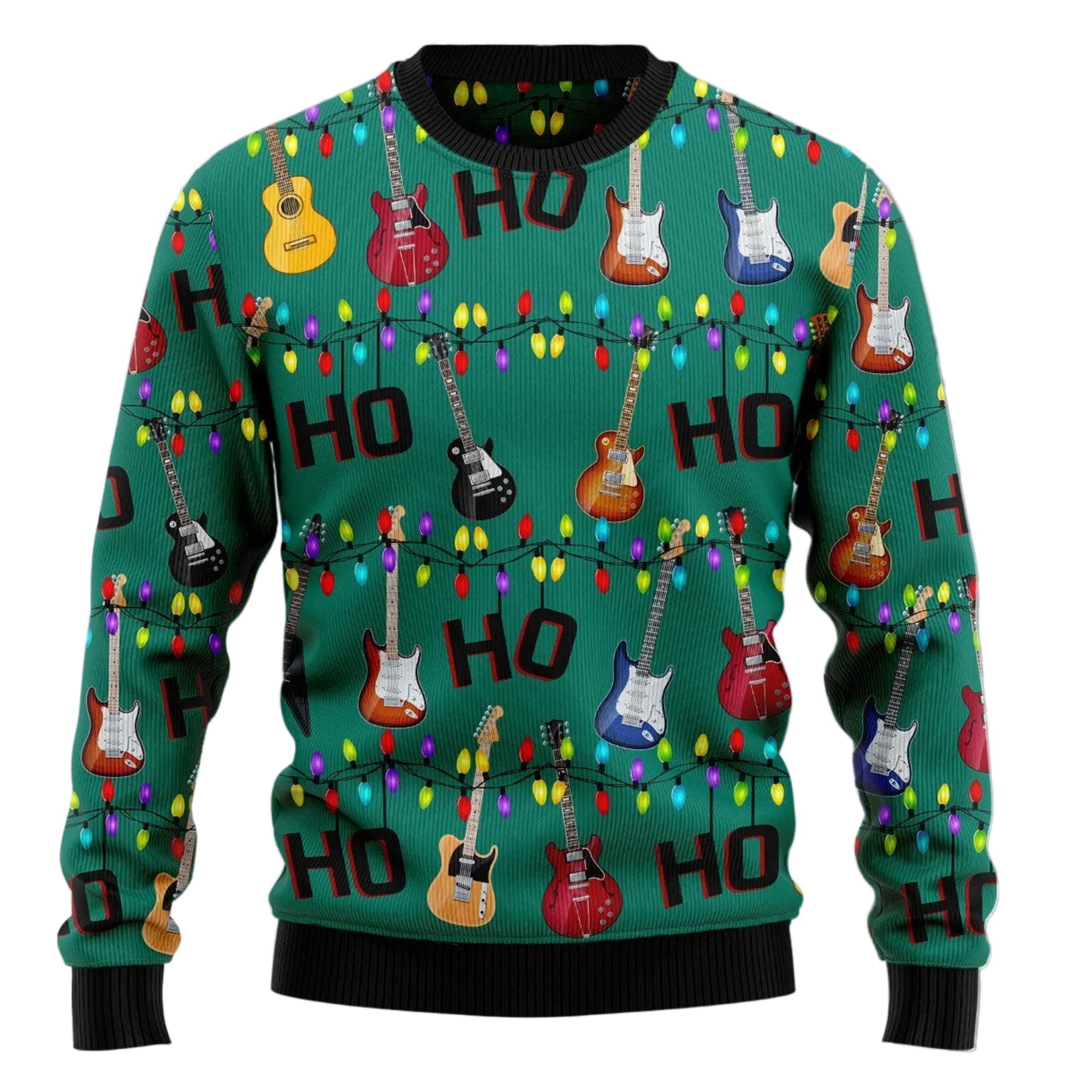 Electric Guitar Ho Ho Ho Ugly Christmas Sweater, Rock Music Holiday Pullover, Christmas Outfit for Men and Women