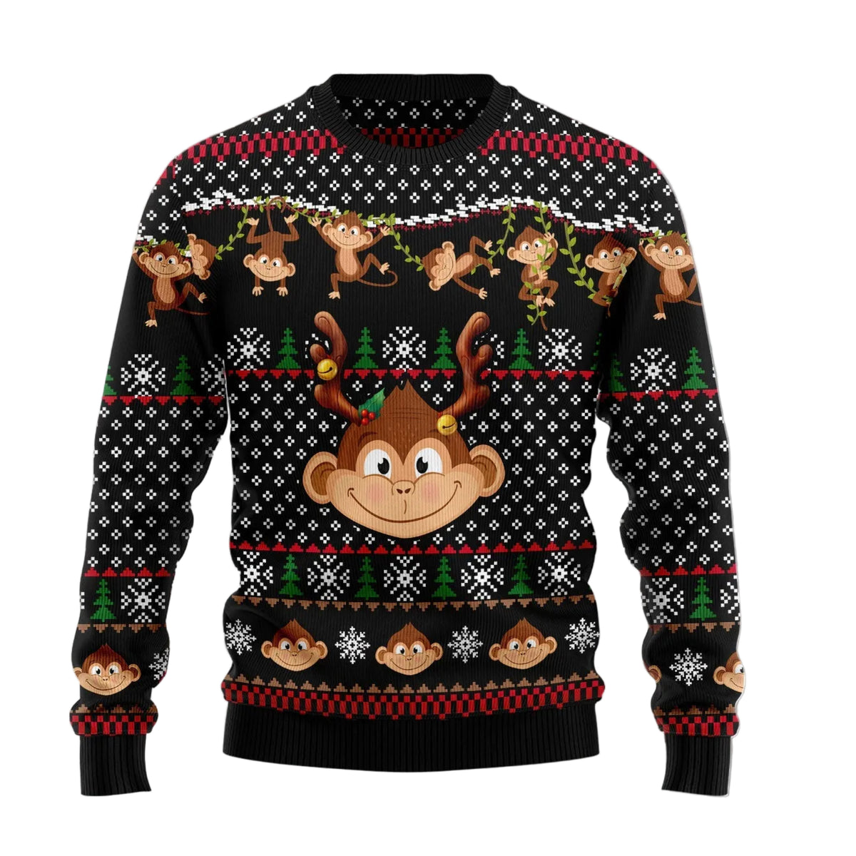 Monkey Christmas Pattern Ugly Christmas Sweater | Holiday Gift for Monkey Lovers | Matching Family Party Outfit