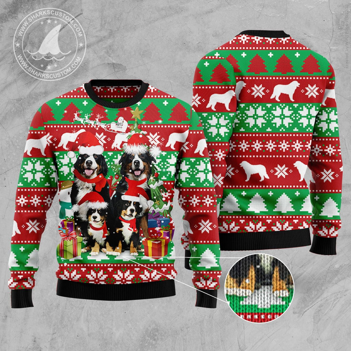 Bernese Mountain Dog Family Ugly Christmas Sweater, Funny Holiday Pullover for Men and Women, Festive Winter Outfit
