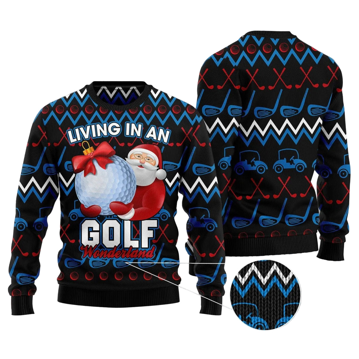 Santa Golf Wonderland Ugly Christmas Sweater, Santa Golf Holiday Pullover for Golfers, Fun Xmas Party Clothing