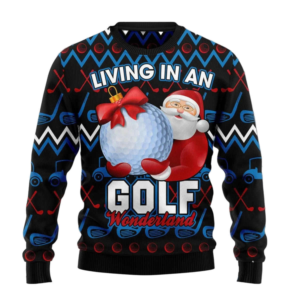 Santa Golf Wonderland Ugly Christmas Sweater, Santa Golf Holiday Pullover for Golfers, Fun Xmas Party Clothing