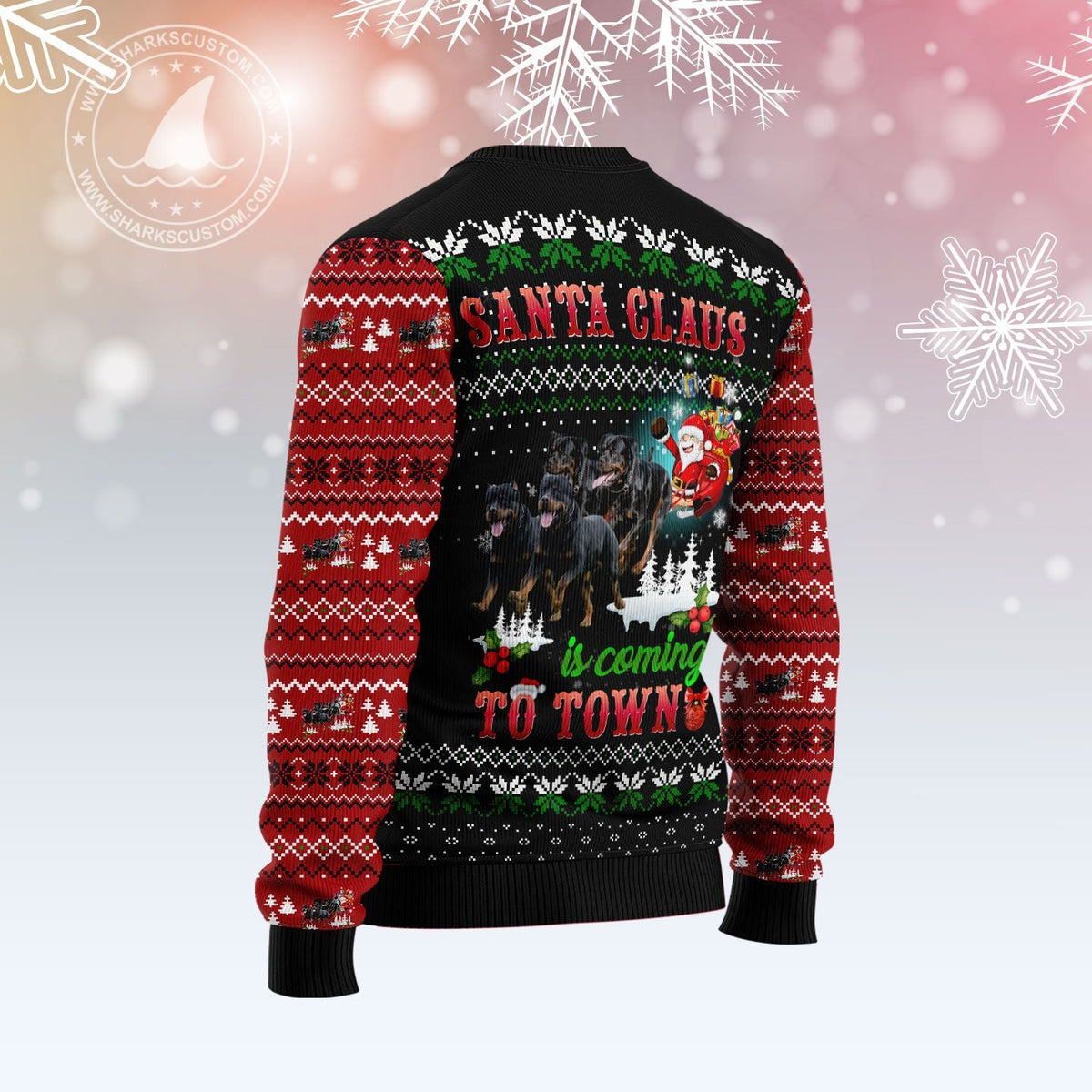 Rottweiler Town Christmas Ugly Christmas Sweater, Rottweiler Dog Christmas Town Design, Holiday Sweater for Adults