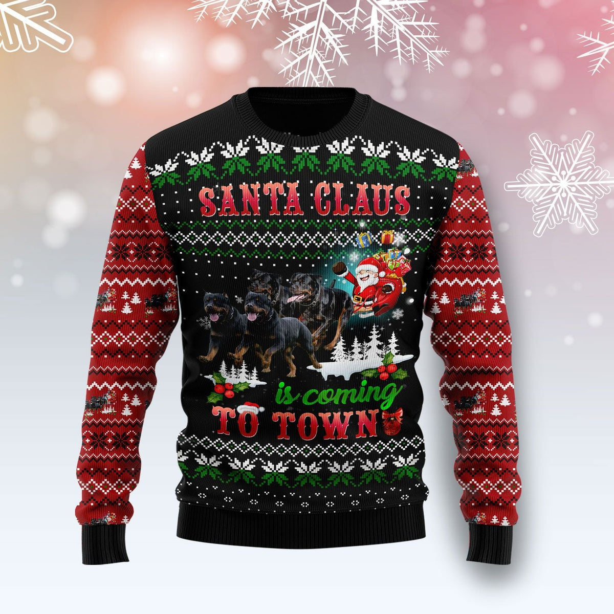 Rottweiler Town Christmas Ugly Christmas Sweater, Rottweiler Dog Christmas Town Design, Holiday Sweater for Adults