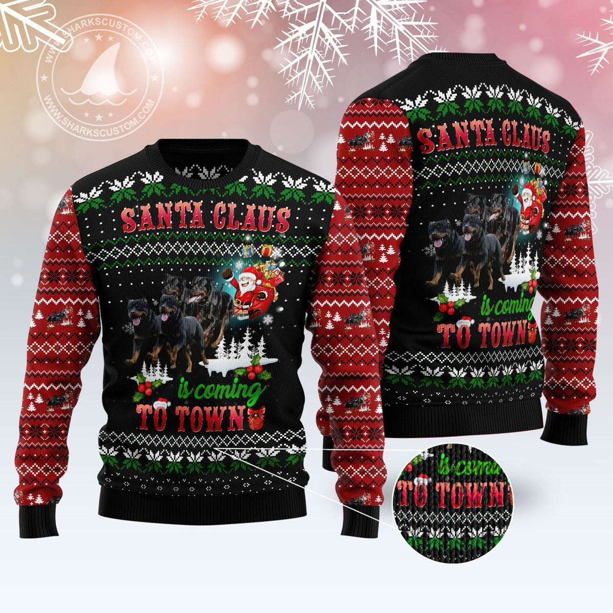 Rottweiler Town Christmas Ugly Christmas Sweater, Rottweiler Dog Christmas Town Design, Holiday Sweater for Adults