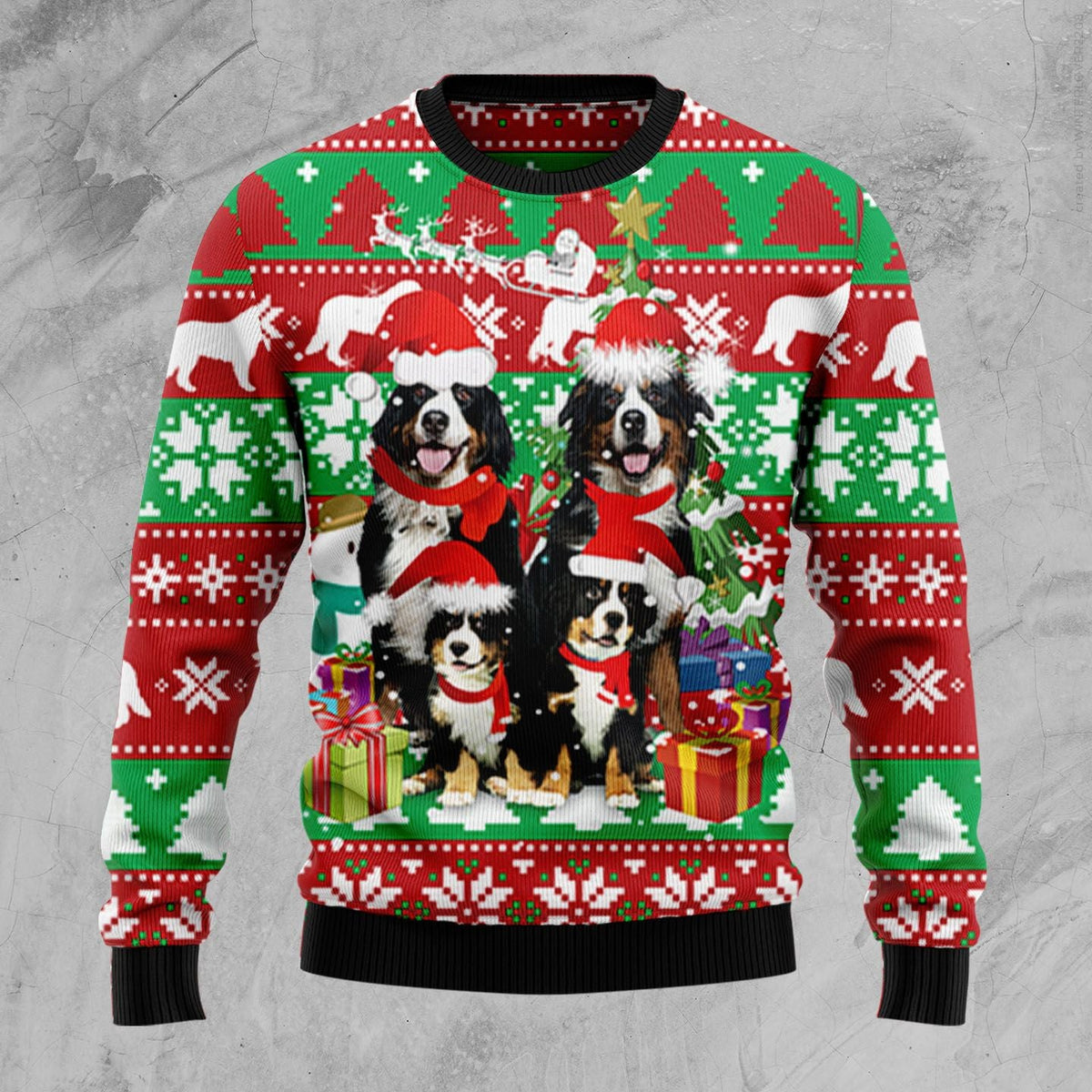 Bernese Mountain Dog Family Ugly Christmas Sweater, Funny Holiday Pullover for Men and Women, Festive Winter Outfit