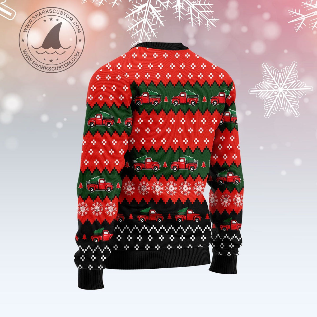 Red Truck Christmas Ugly Christmas Sweater, Vintage Red Pickup Truck Holiday Print, Holiday Sweater for Adults