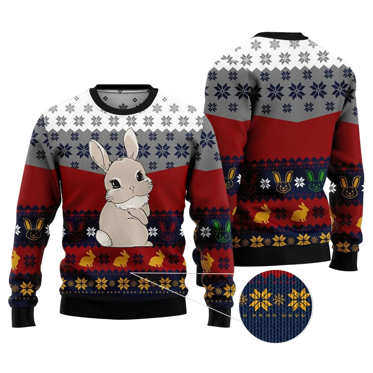Cute Rabbit Ugly Christmas Sweater | Holiday Gift for Rabbit Lovers | Plus Size Party Outfit for Rabbit Lovers