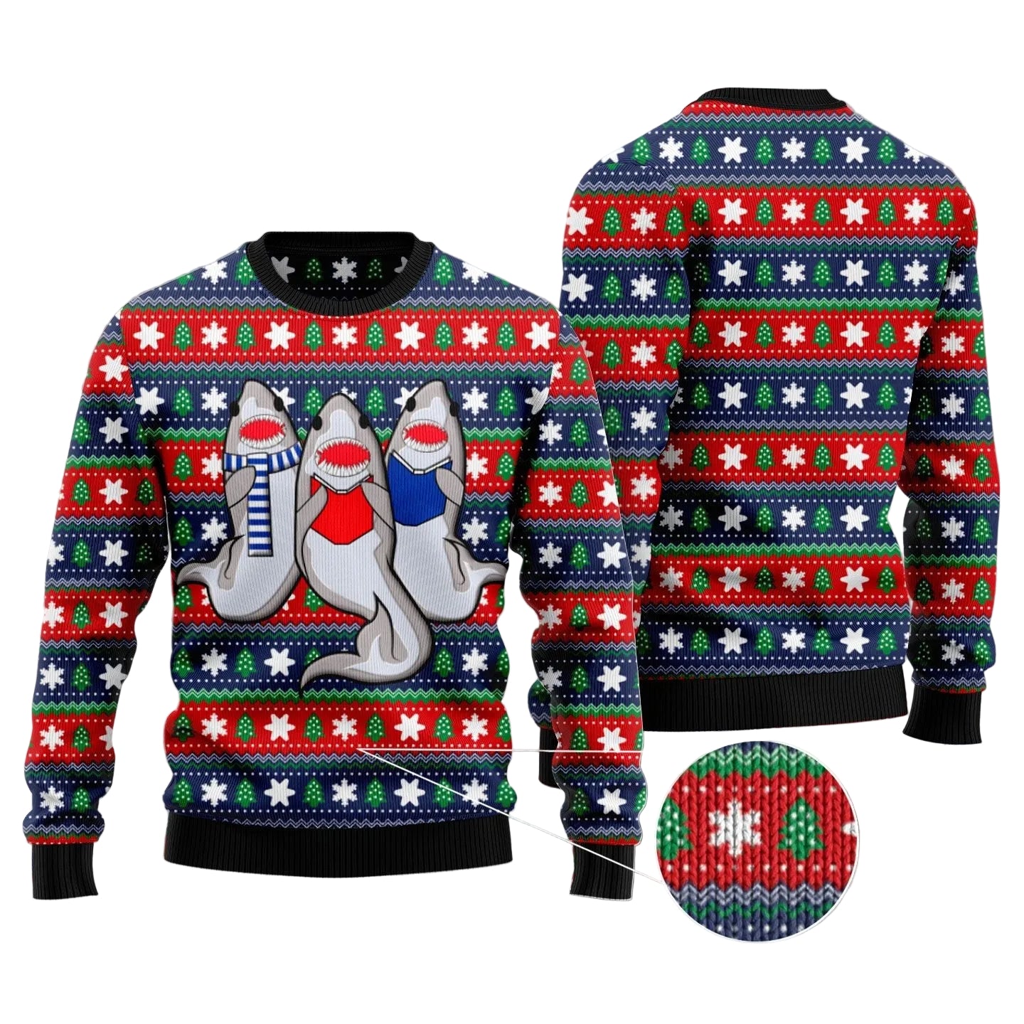 Caroling Sharks Ugly Christmas Sweater, Funny Shark Holiday Pullover for Ocean Lovers and Christmas Parties