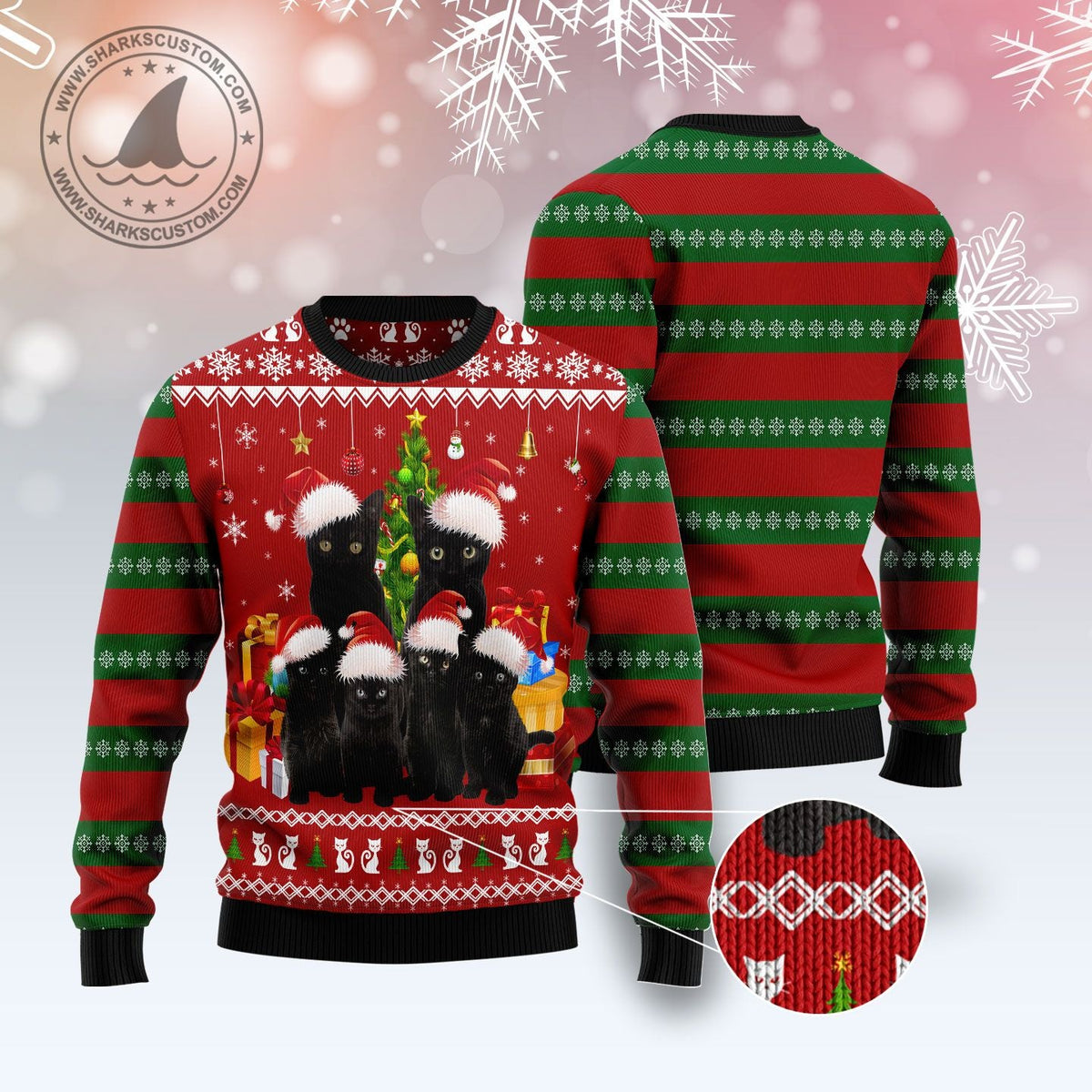 Black Cat Family Christmas Ugly Christmas Sweater, Holiday Party Pullover for Men and Women, Gift for Black Cat Lovers