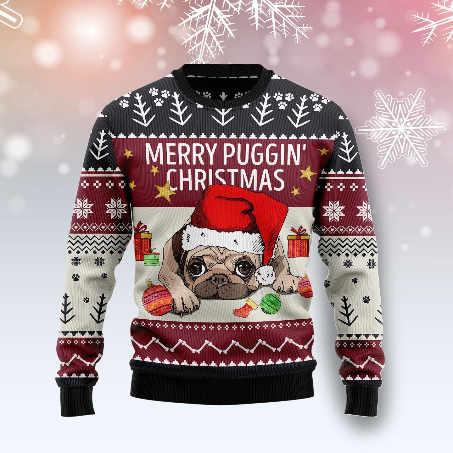 Merry Puggin' Christmas Ugly Christmas Sweater, Festive Christmas Outfit, Unique Holiday Gift for Pug Dog Lovers
