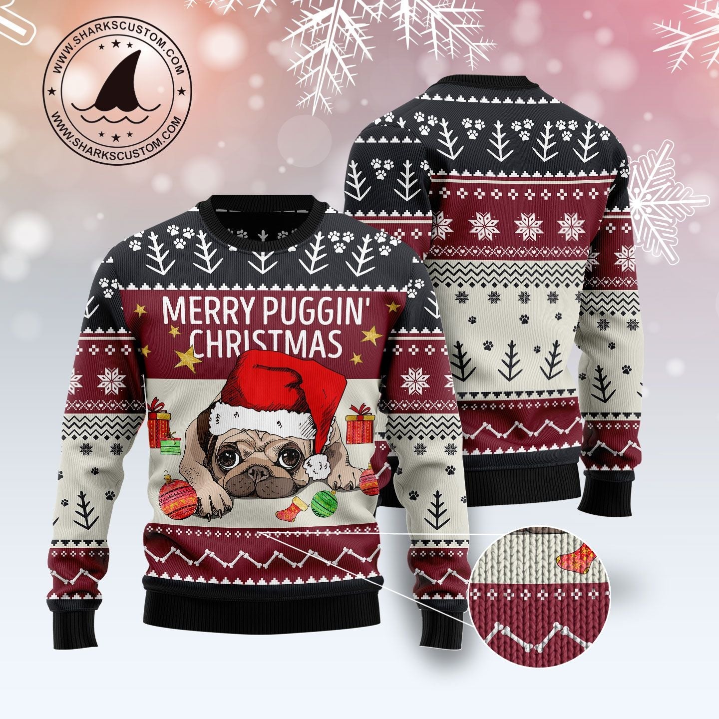 Merry Puggin' Christmas Ugly Christmas Sweater, Festive Christmas Outfit, Unique Holiday Gift for Pug Dog Lovers