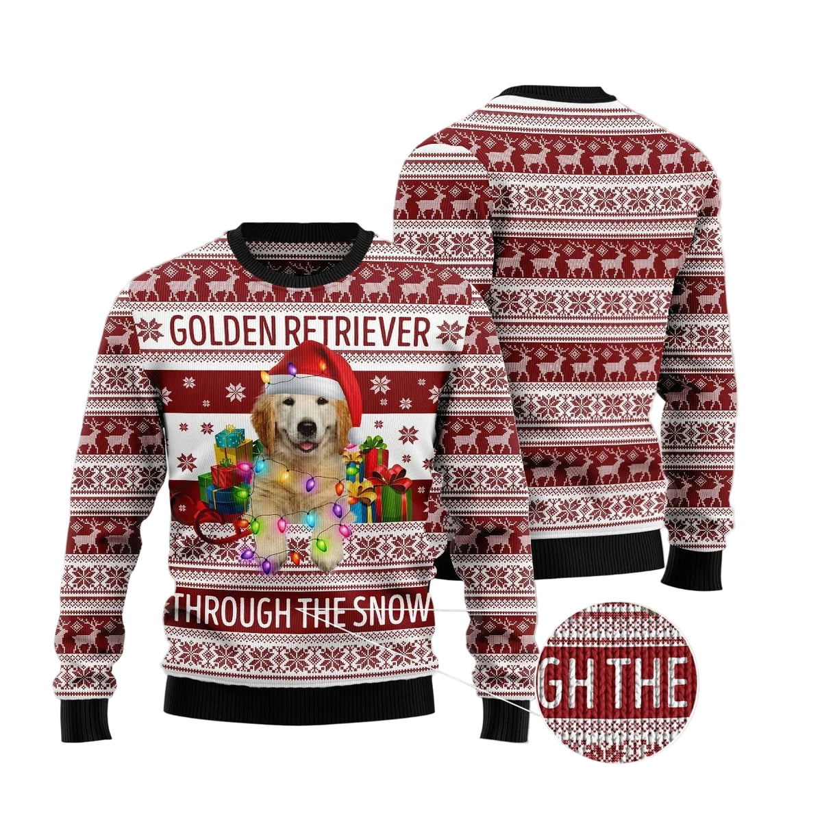 Golden Retriever Through the Snow Ugly Christmas Sweater, Festive Dog Holiday Pullover for Retriever Owners