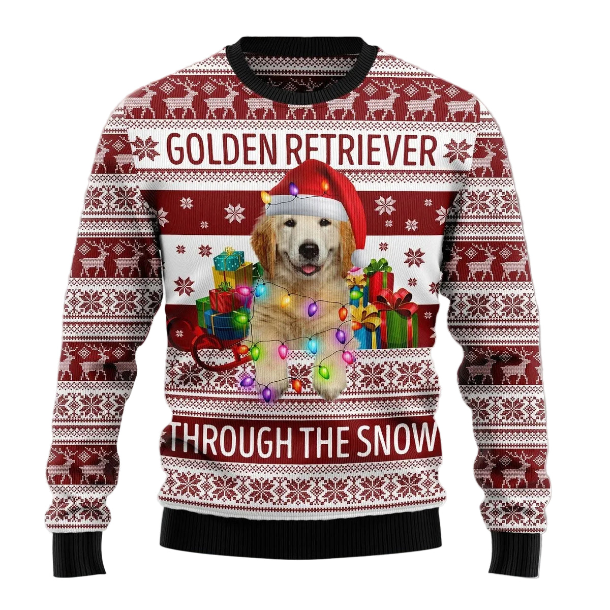 Golden Retriever Through the Snow Ugly Christmas Sweater, Festive Dog Holiday Pullover for Retriever Owners