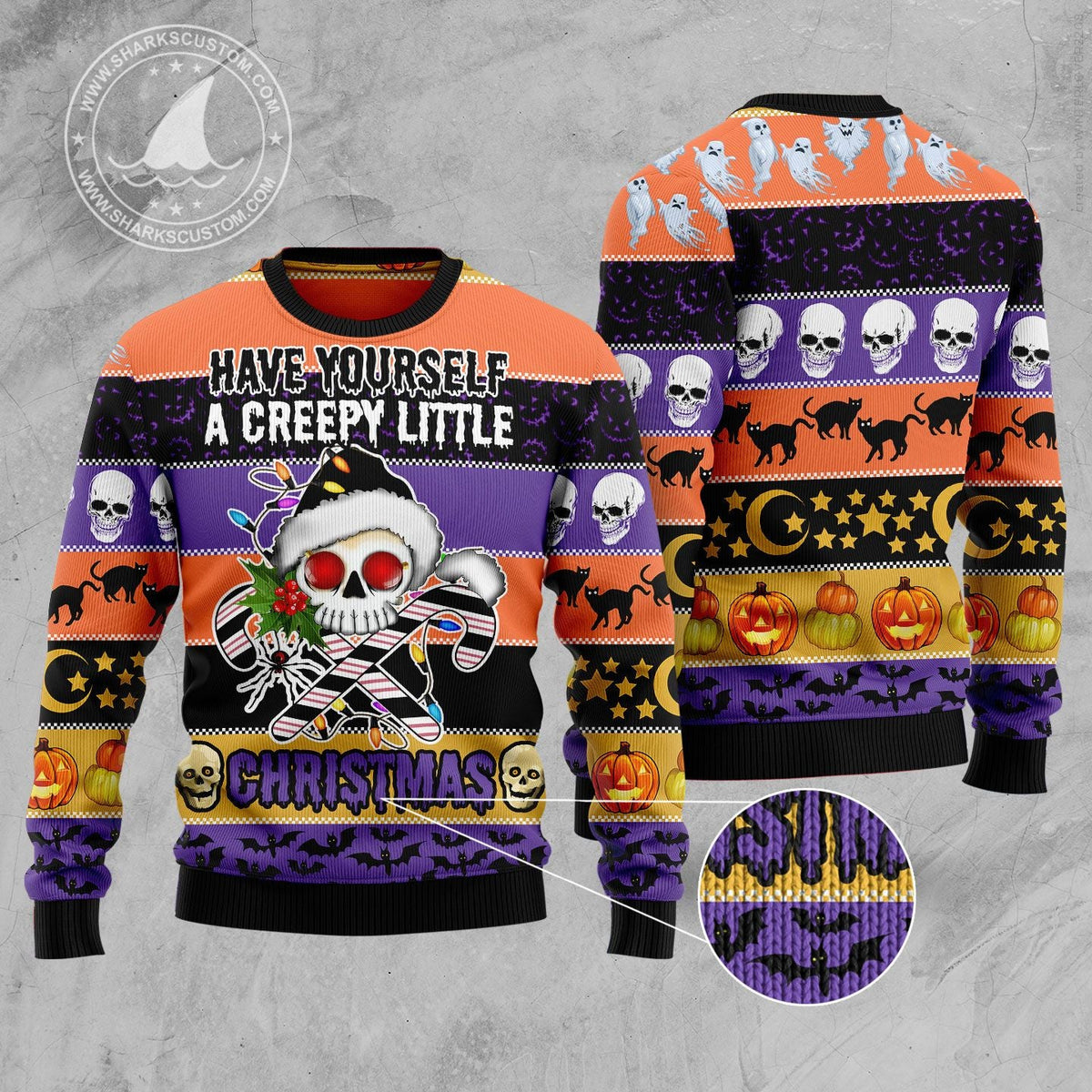 Skull Creepy Christmas Ugly Christmas Sweater, Creepy Gothic Skull Holiday Design, Holiday Sweater for Adults