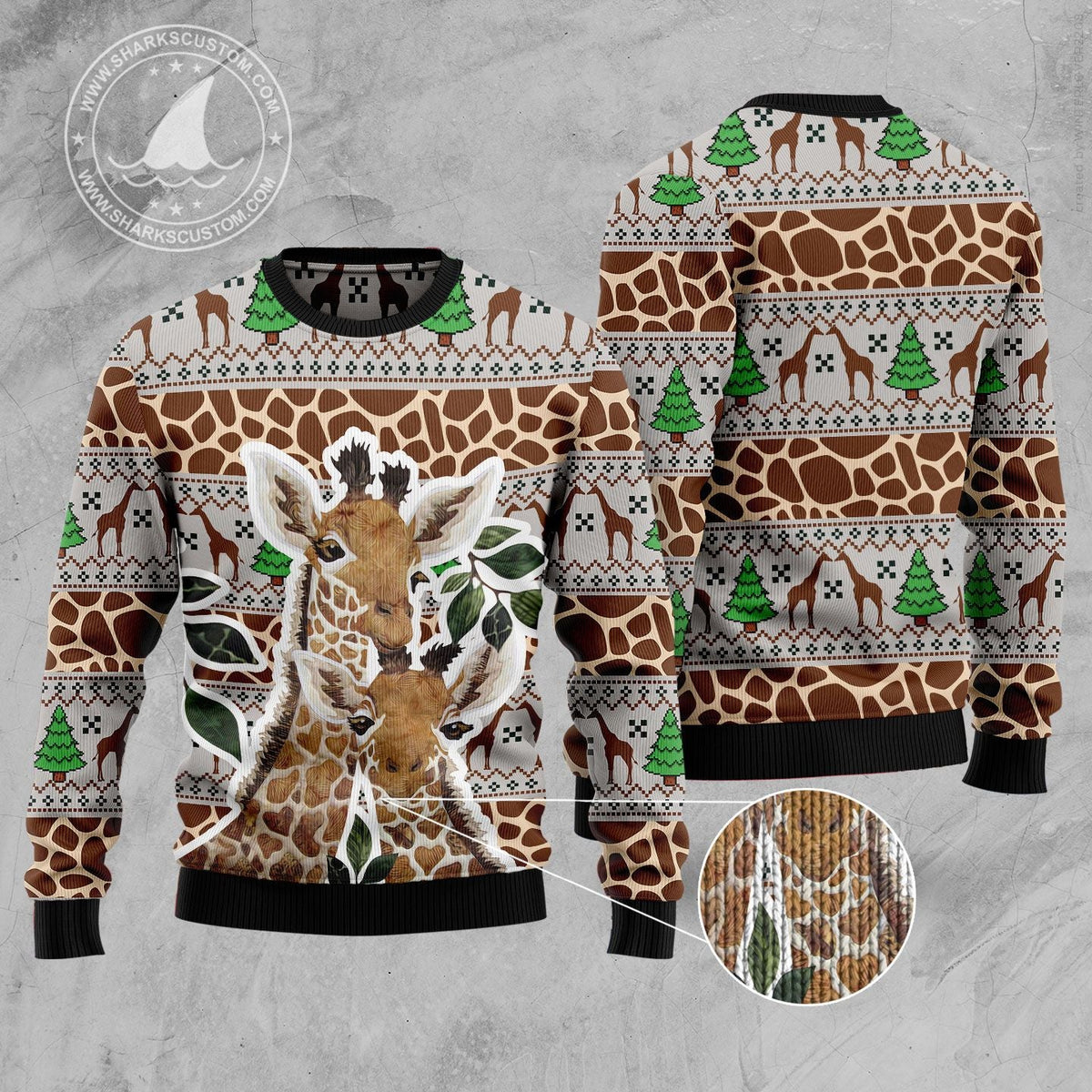 Giraffe Family Ugly Christmas Sweater | Fun Holiday Look for Men & Women | Festive Party Top for Giraffe Lovers
