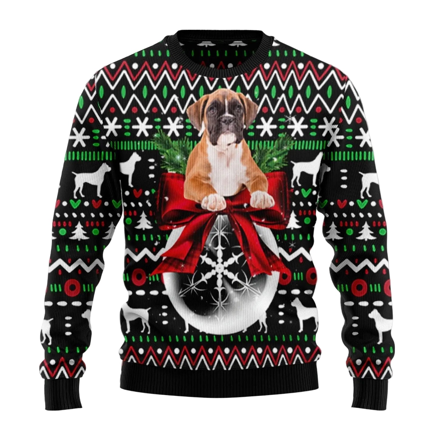 Boxer Dog Ugly Christmas Sweater, Xmas Ball Holiday Pullover for Boxer Lovers, Dog Moms and Festive Winter Parties