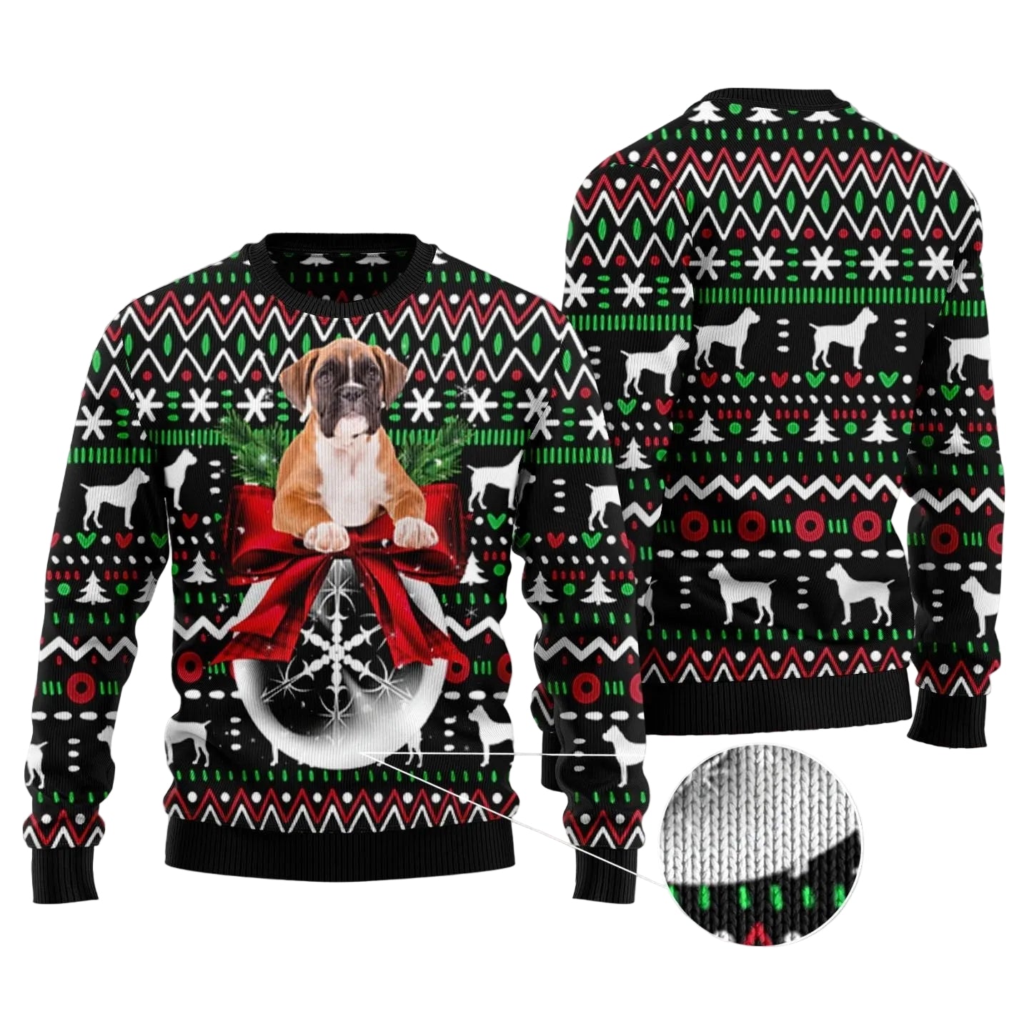 Boxer Dog Ugly Christmas Sweater, Xmas Ball Holiday Pullover for Boxer Lovers, Dog Moms and Festive Winter Parties