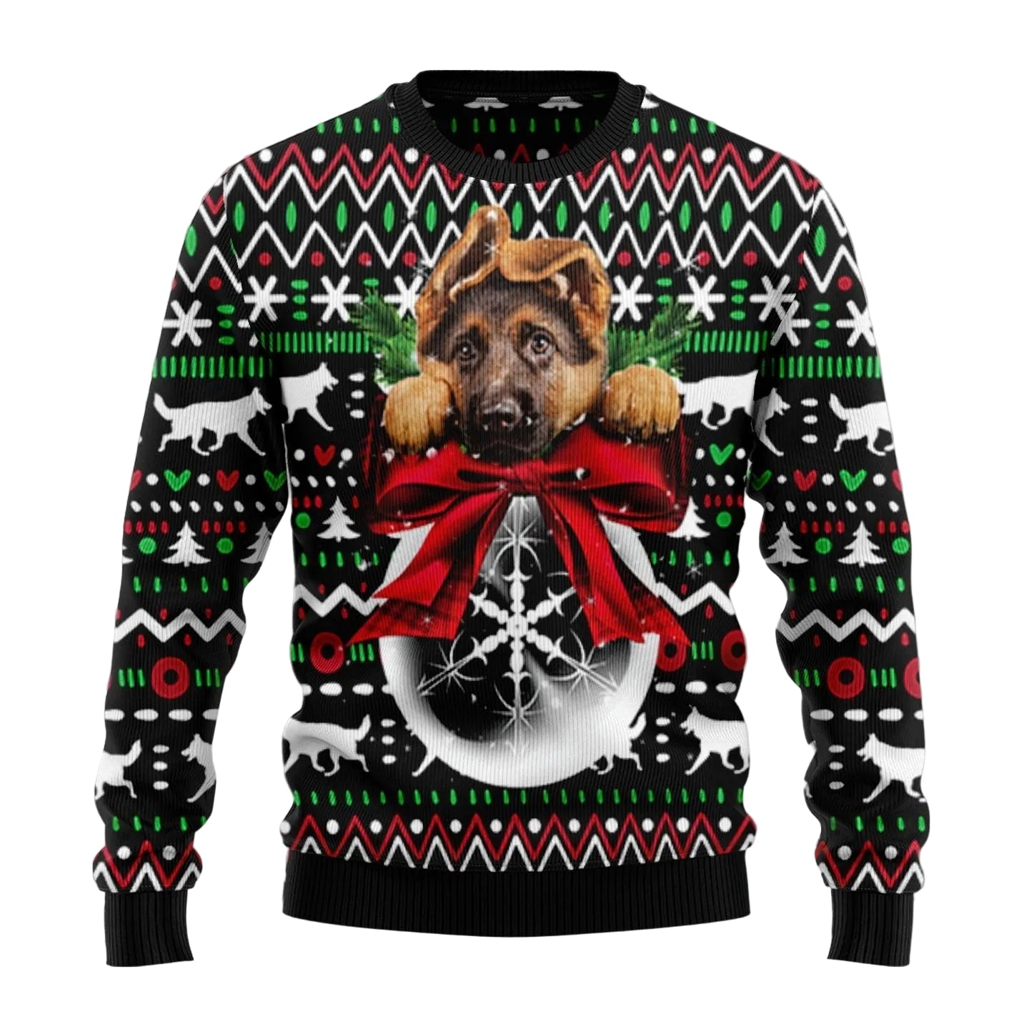 German Shepherd Xmas Ball Ugly Christmas Sweater, Dog Holiday Pullover for German Shepherd Lovers and Pet Parents